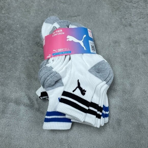 Puma Kids DryCell Low Crew Socks 10-Pairs Shoe Size 9-3.5 a0834 - Picture 1 of 5